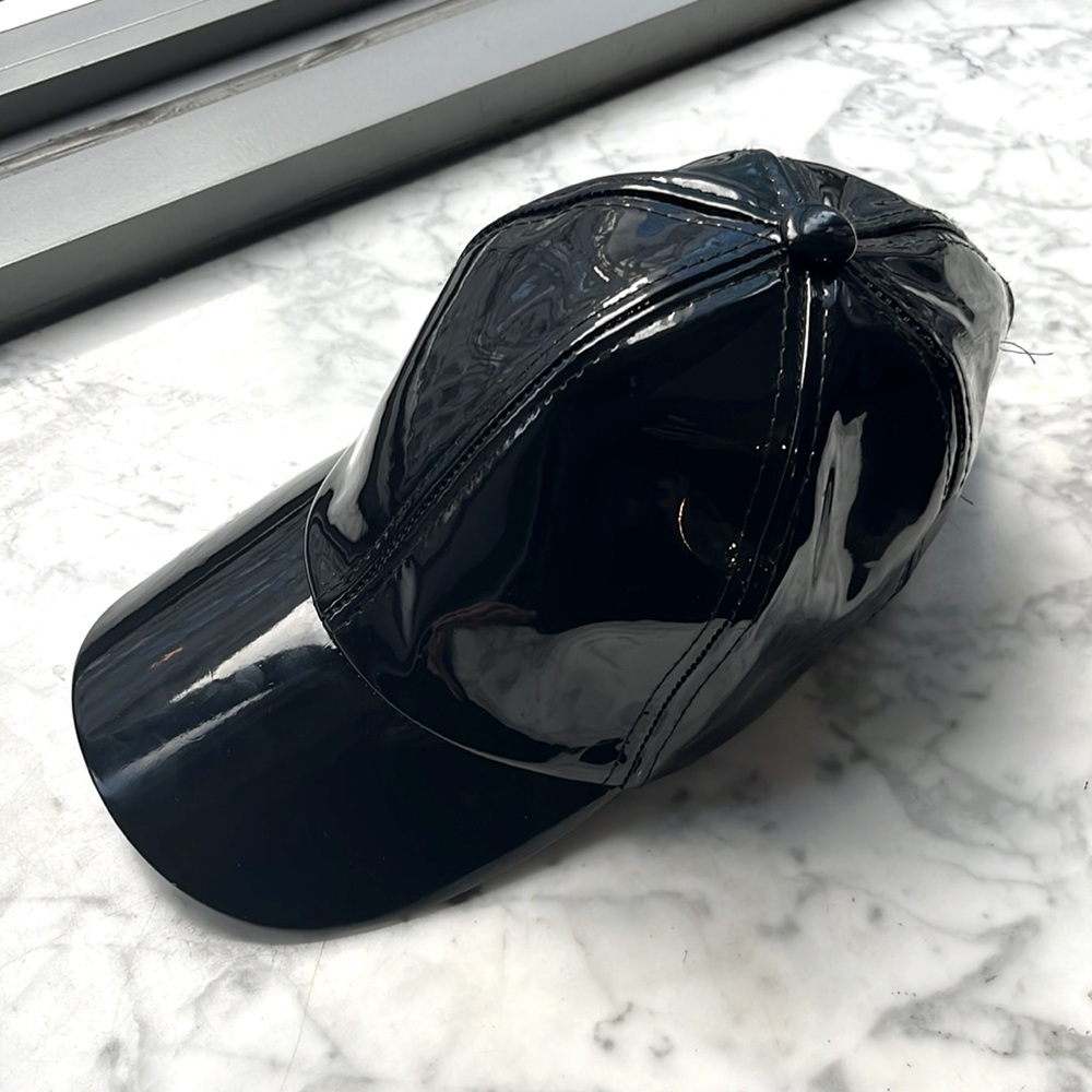Black patent leather baseball hat